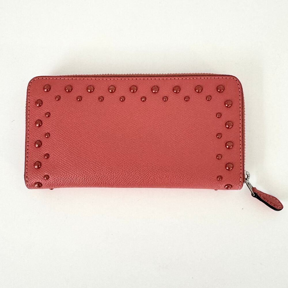 Coach Accordion Zip Around Leather Wallet Studded Embellished in Coral F55610 - Picture 4 of 11
